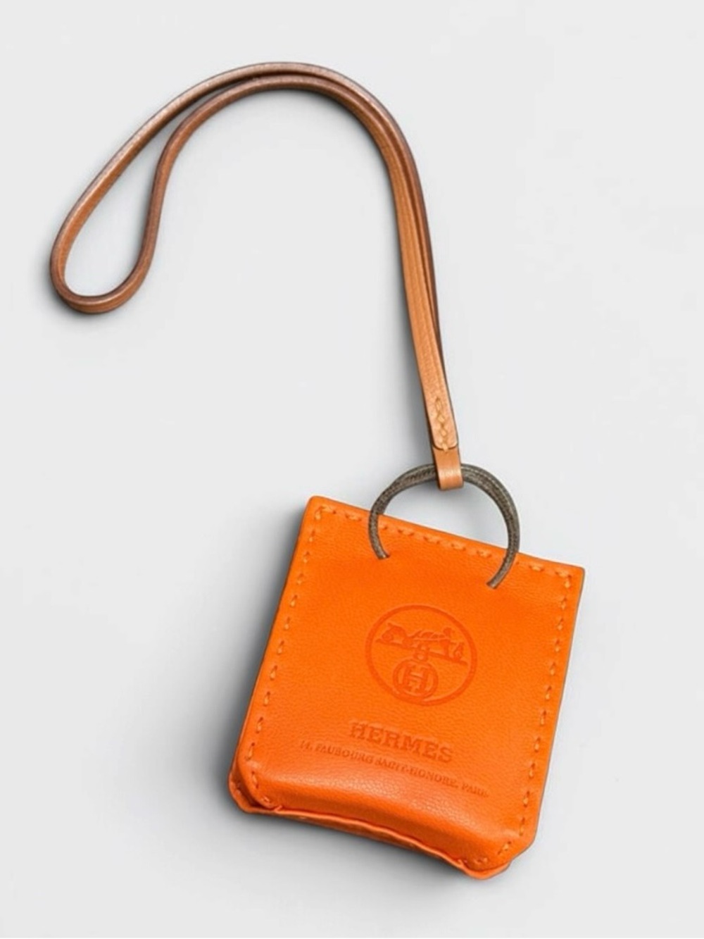 Hermes Shopping Bag Charm Orange Leather Mini Shopper Bag